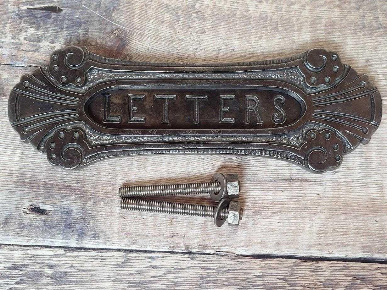 Original Art Nouveau Iron Door Mail Slot, 1900s Vintage Letter Slot, Victorian Iron Letter Box, Antique Iron Letterbox photo 115.0