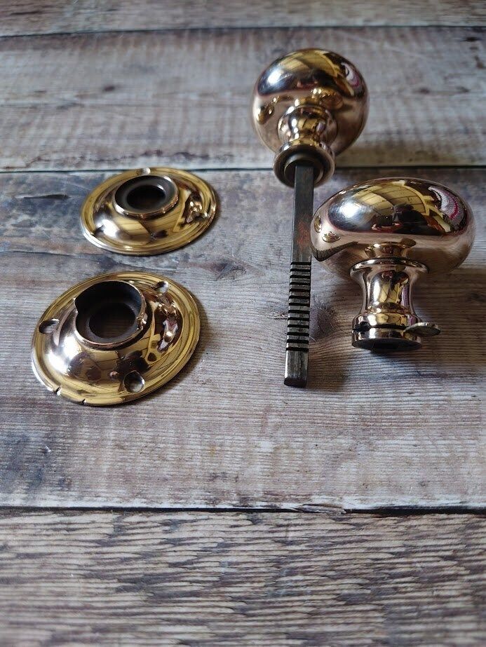1 Pair Antique Copper Brass Door Knobs, Victorian Rose Brass Door Knobs, Gibbons Wolverhampton Brass Door Knobs photo Home Fixtures