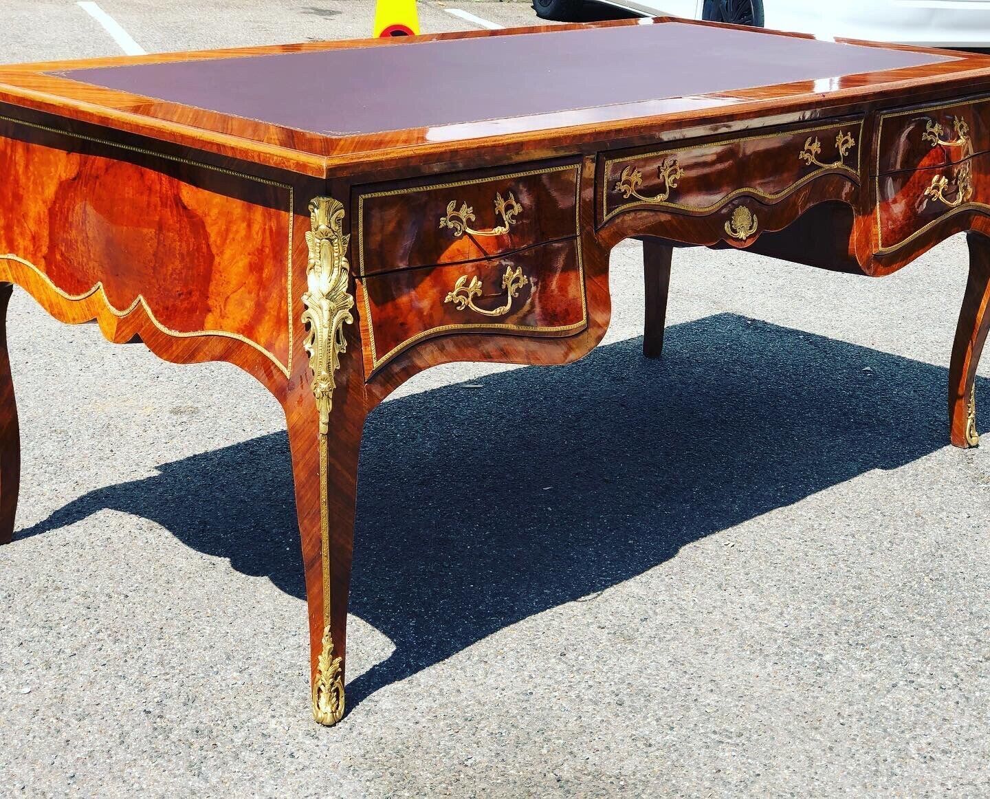 French Empire Style Large Inlaid Kingswood Desk With Brass Decoration photo for sale