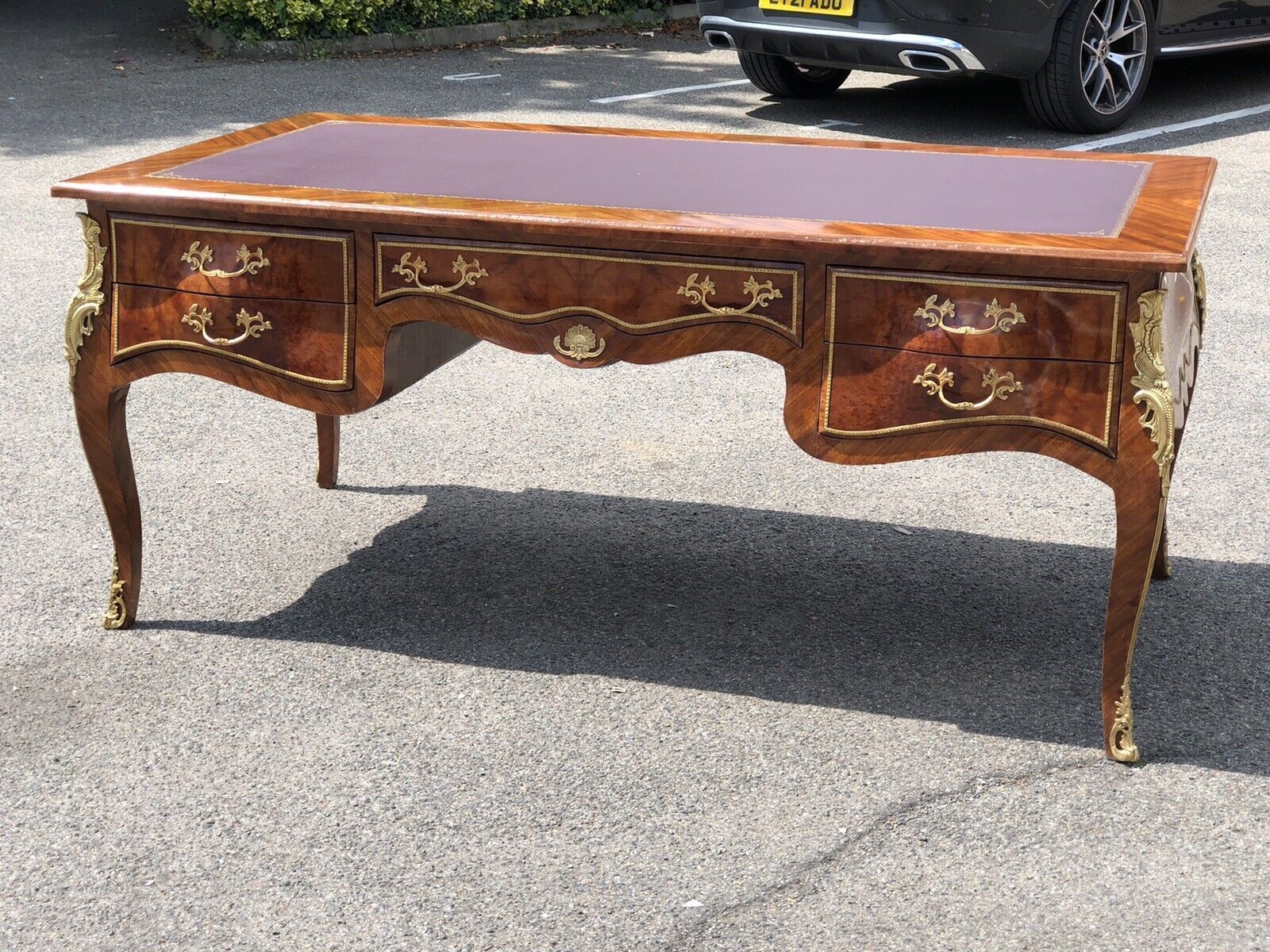 Furniture French Empire Style Large Inlaid Kingswood Desk With Brass Decoration photo