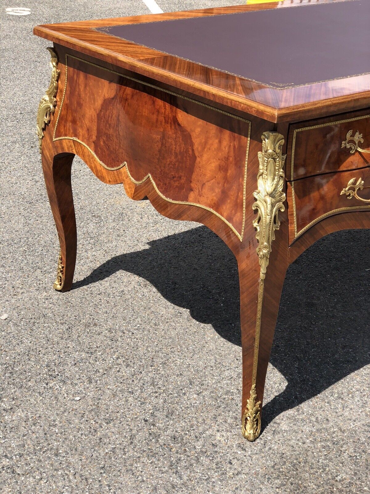 2854.0 French Empire Style Large Inlaid Kingswood Desk With Brass Decoration photo