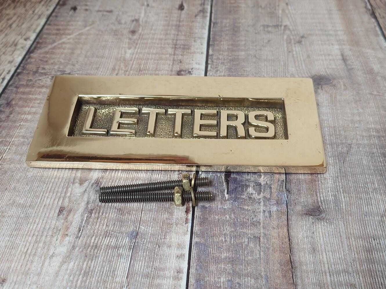 Polished Brass Door Letter Plate, Heavy Brass Mail Box Slot photo for sale