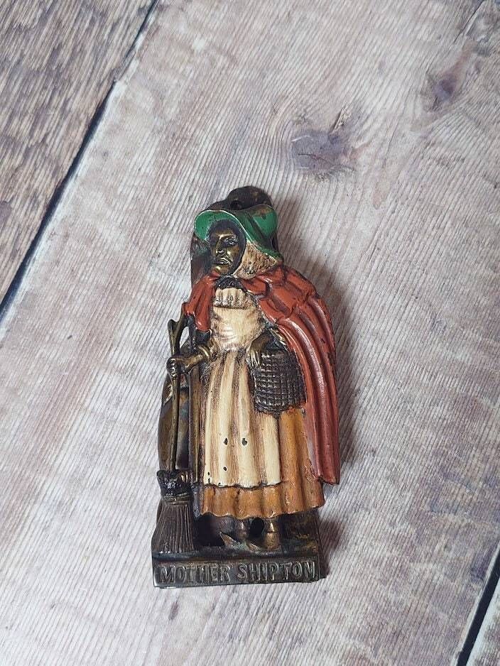 Mother Shipton Painted Brass Door Knocker, Heavy Collectible Brass Door Knocker, Witch Door Knocker photo furniture
