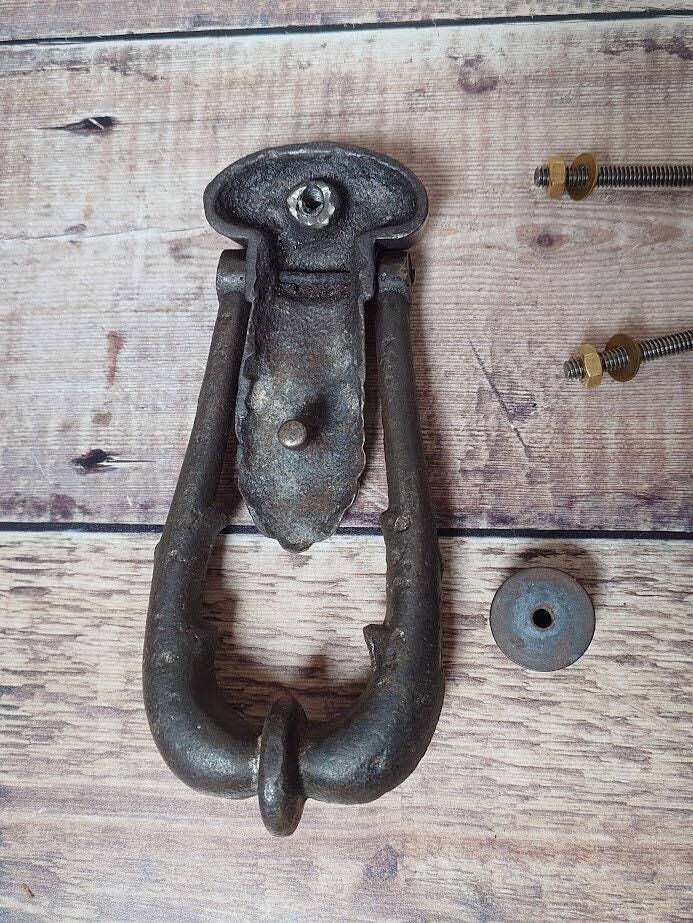 Antique Iron Door Knocker, Old Heavy Iron Door Knocker, Victorian Cast Iron Door Knocker photo vinterior