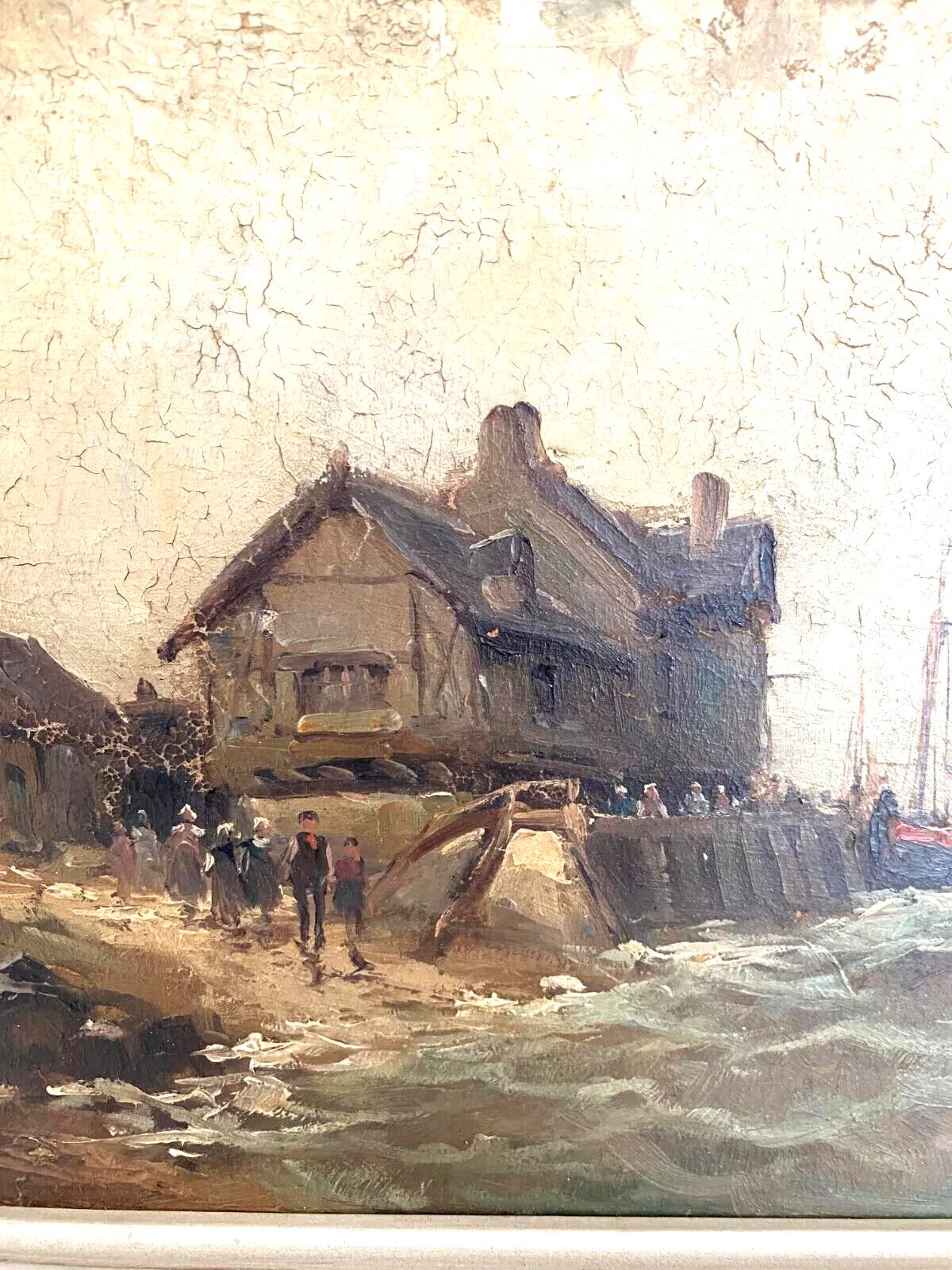 photo furniture Oil On Panel By Isorel "View Of The Port" 20th Century