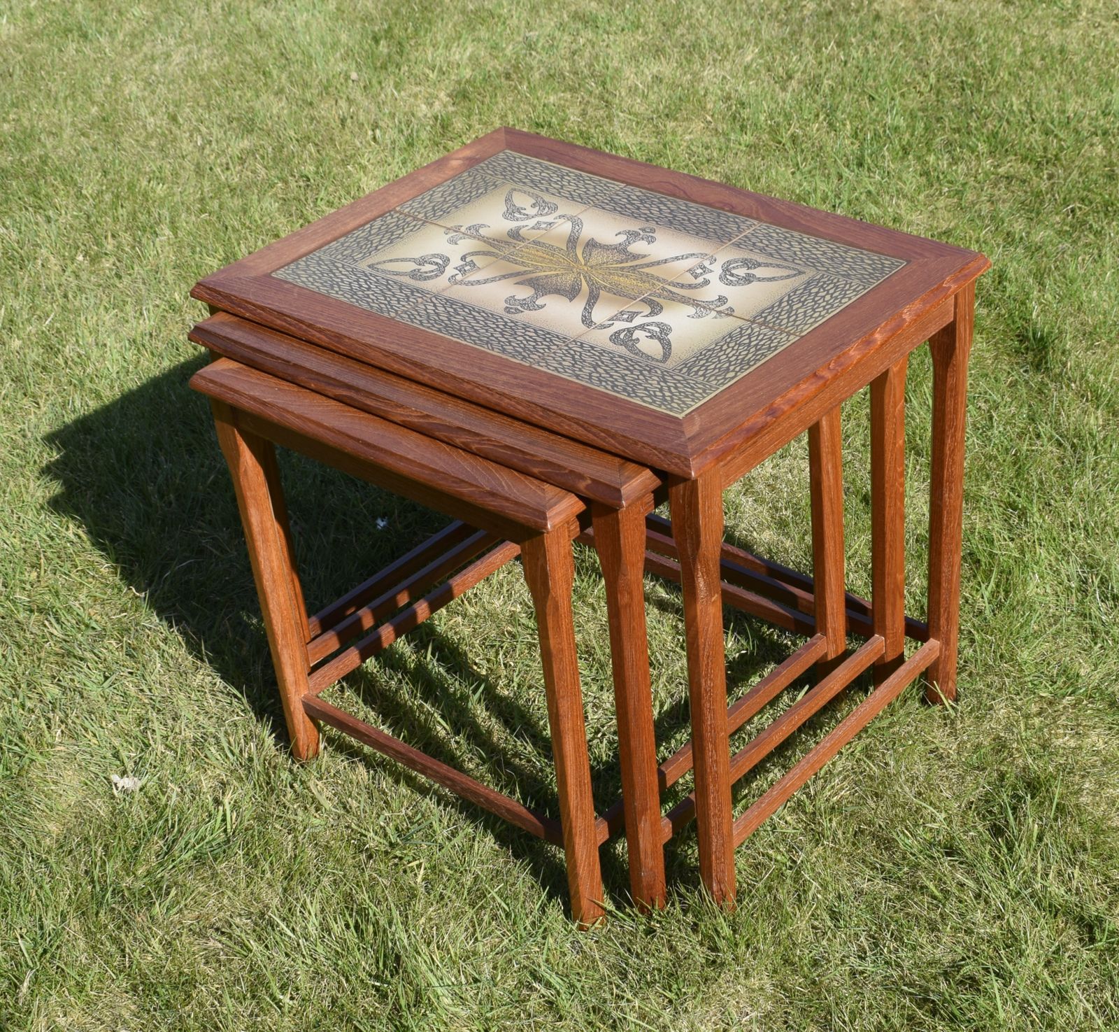 Danish Tiled Top Teak Nest Of Tables photo vintage
