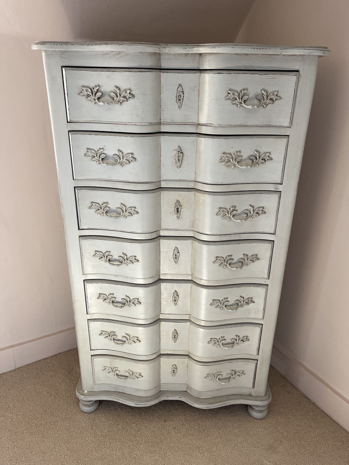 Tall French Grey Vintage Chest Of Drawers photo furniture