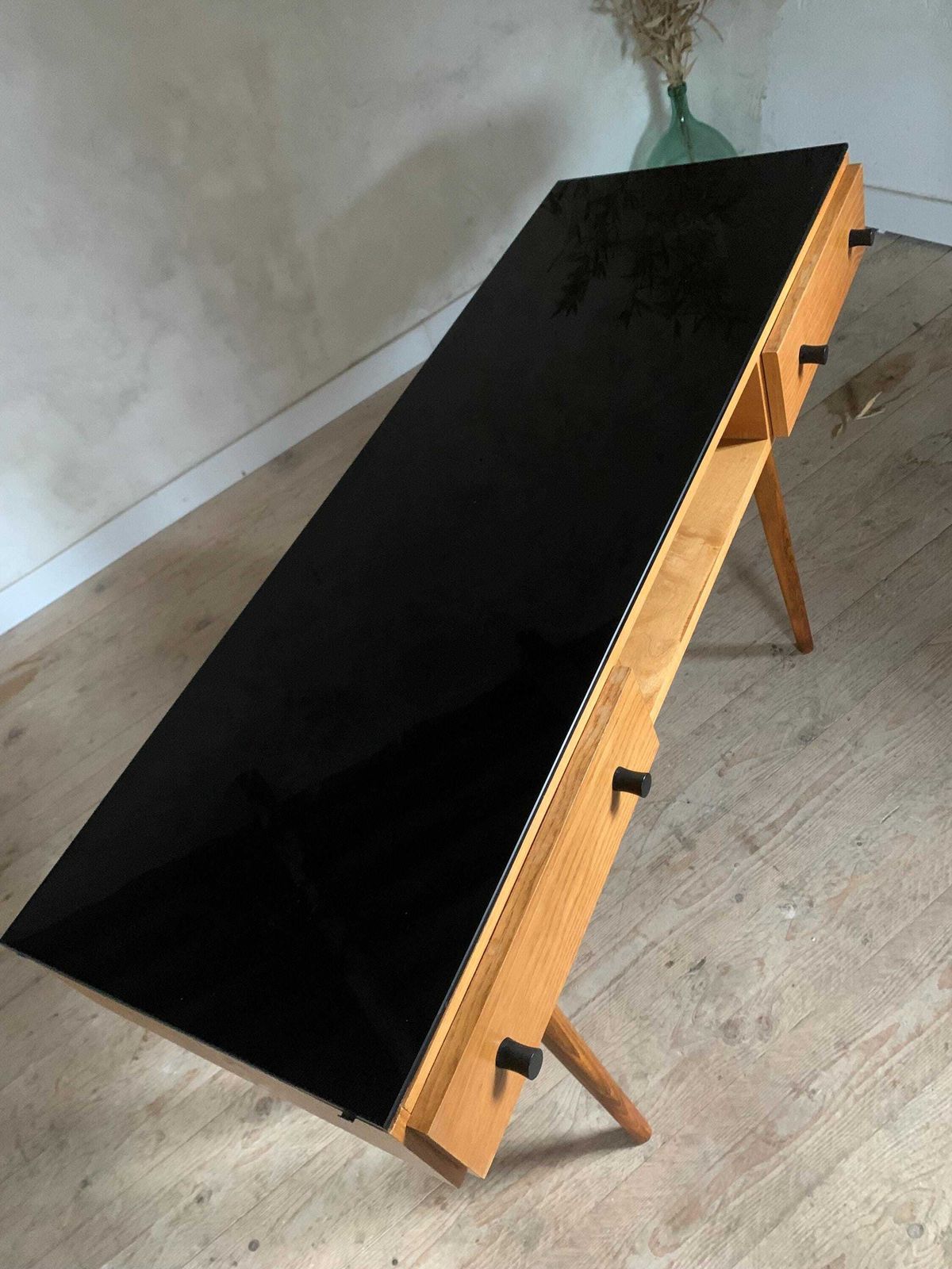 Vintage Oak Compass Leg Desk, 1960s photo Furniture