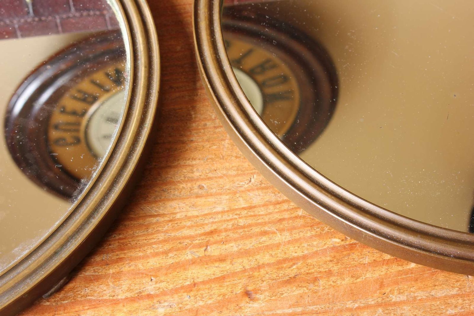 Pair Of Antique Bronze Round Mirrors. Two Hanging Wall Mirrors. C1900. photo 435.0