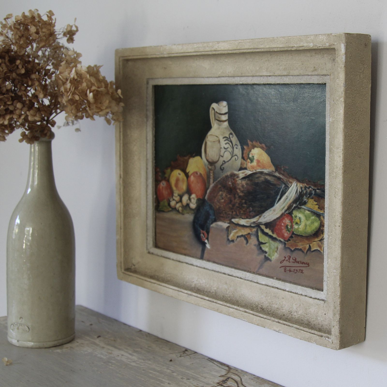 Antique French Mid Century Still Life, Oil On Board Dated 1952 photo 190.0