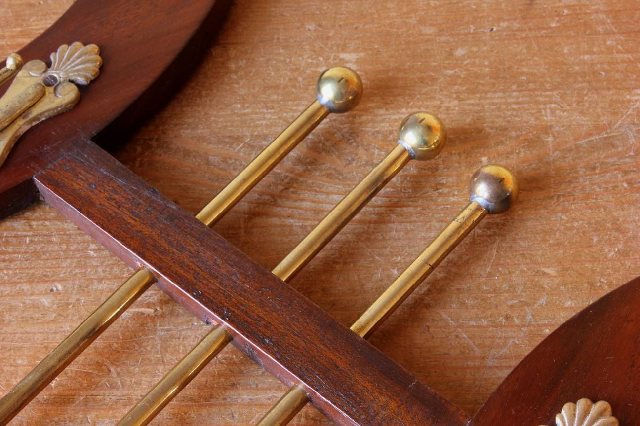 Lyre Shaped Riding Whip Rack. Victorian Wood & Brass Hat Coat Hook Stand. photo buy