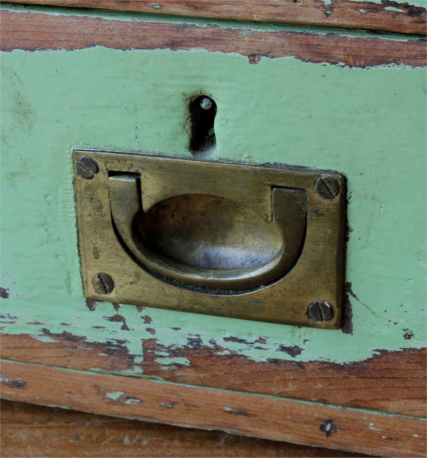 Wood Green Painted Pine Cabinet. Rustic 19th Century Drawer Storage Box. photo vintage