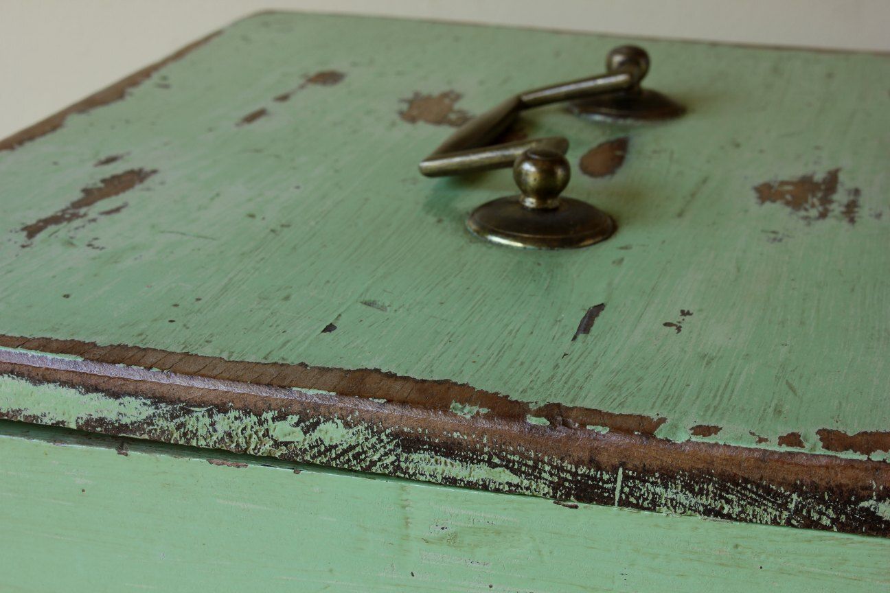 photo buy Wood Green Painted Pine Cabinet. Rustic 19th Century Drawer Storage Box.