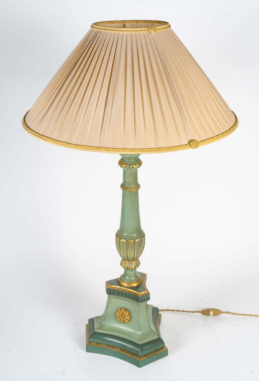 Carved, Lacquered And Gilded Wood Lamp, 1950 1960, Louis XVI Style. photo vinterior