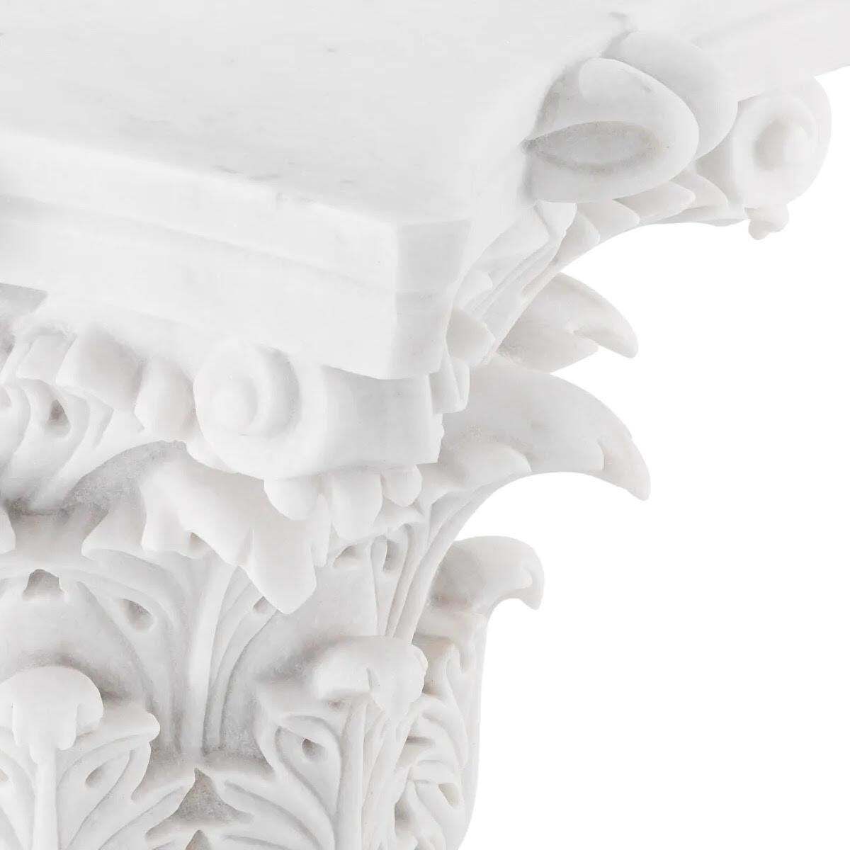 White Marble Coffee Table, Representing A Corinthian Capital, Contemporary Work. photo for sale