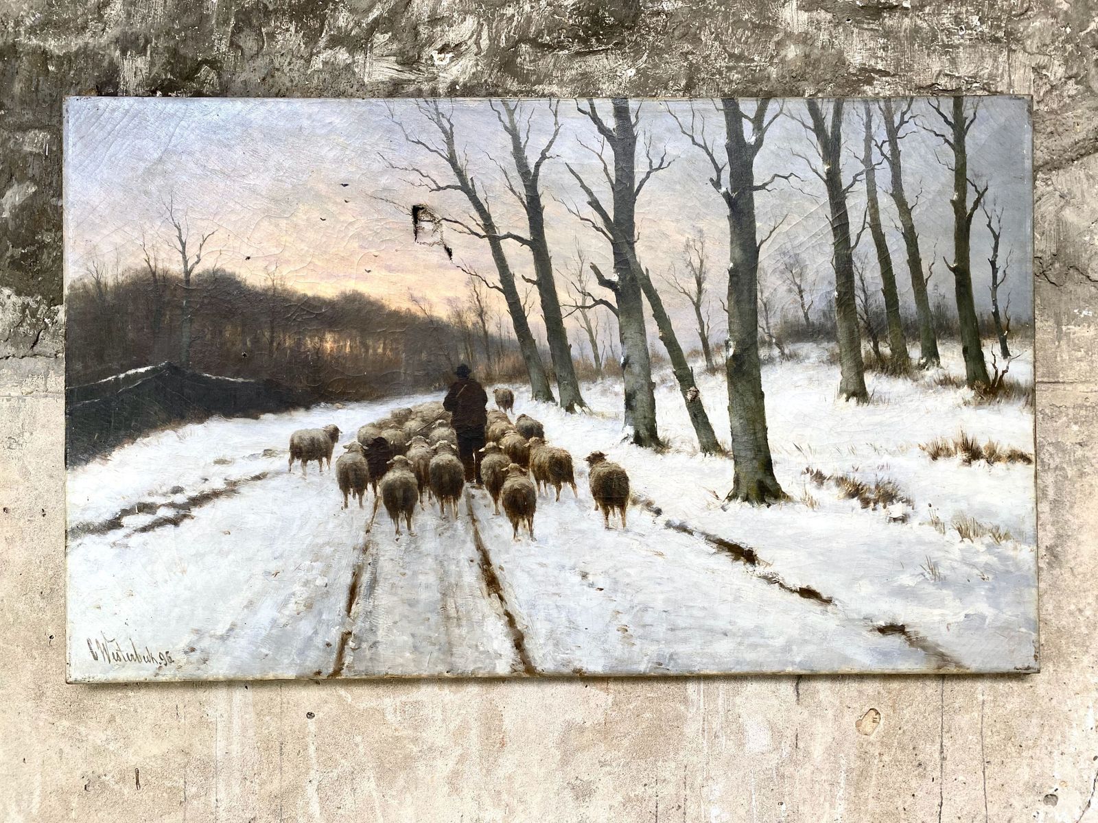 Large Oil Painting On Canvas By Cornelis Westerbeek – Dutch (1844 1903) photo for sale
