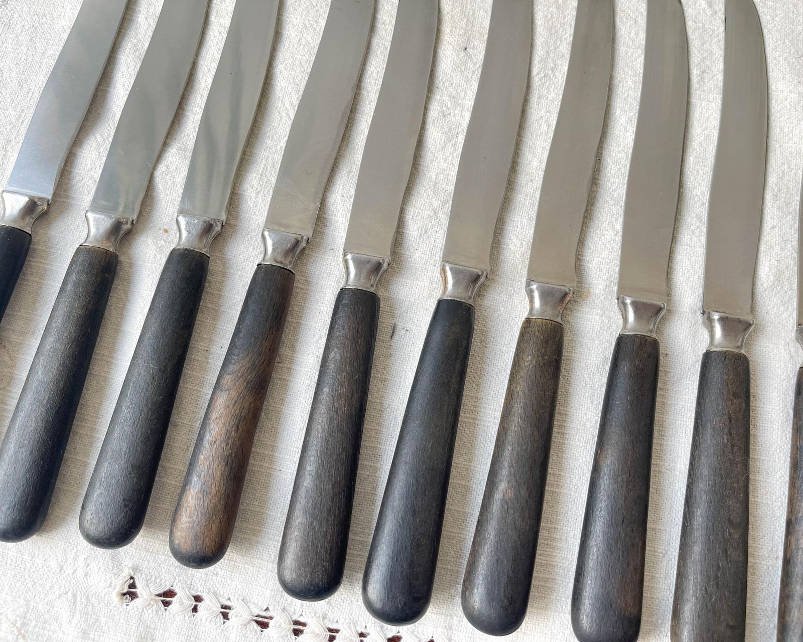 photo furniture 10 Vintage Knives Wood Steel La Rose Silver Medal France   Antique Cutlery   Kitchen Utensils   Vintage Tableware