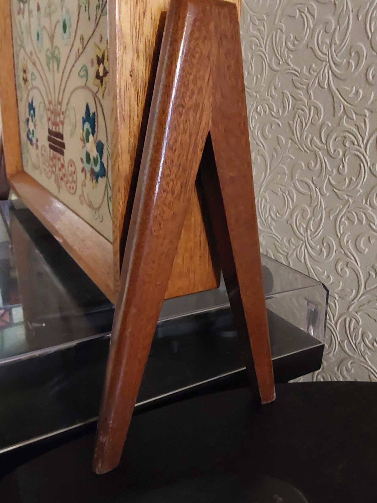 Beautiful Embroidered Fire Screen With Light Oak Surround photo vinterior