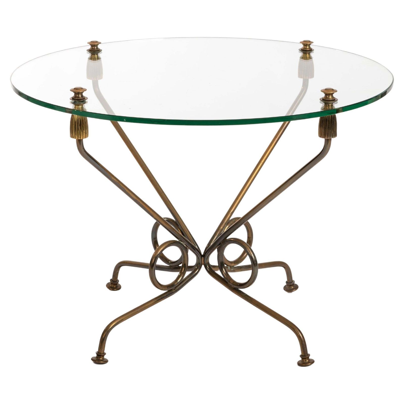 Italian Mid Century Coffeetable Brass Plated Iron Base And Glass Top, 1950s