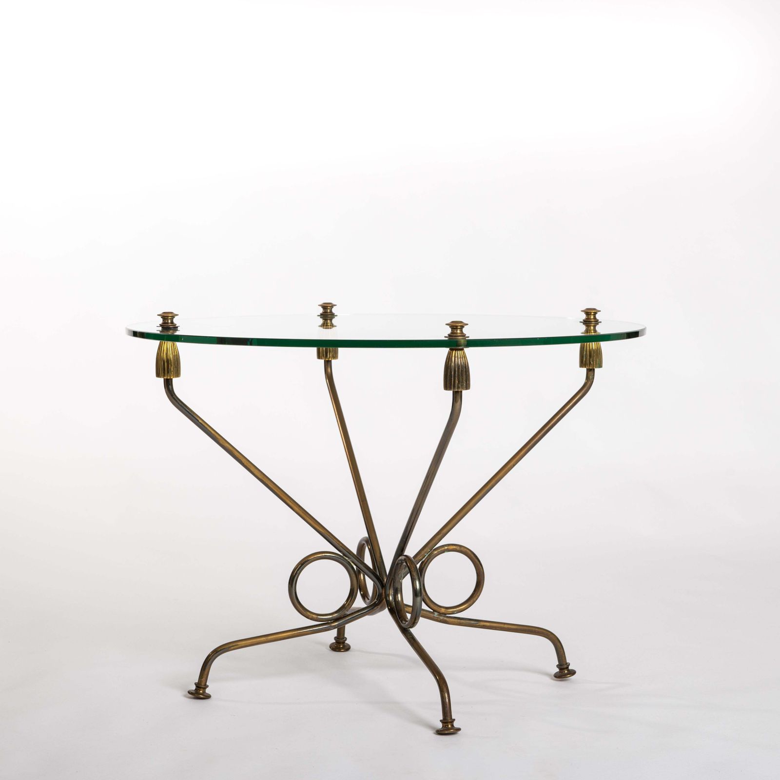 Italian Mid Century Coffeetable Brass Plated Iron Base And Glass Top, 1950s photo vinterior