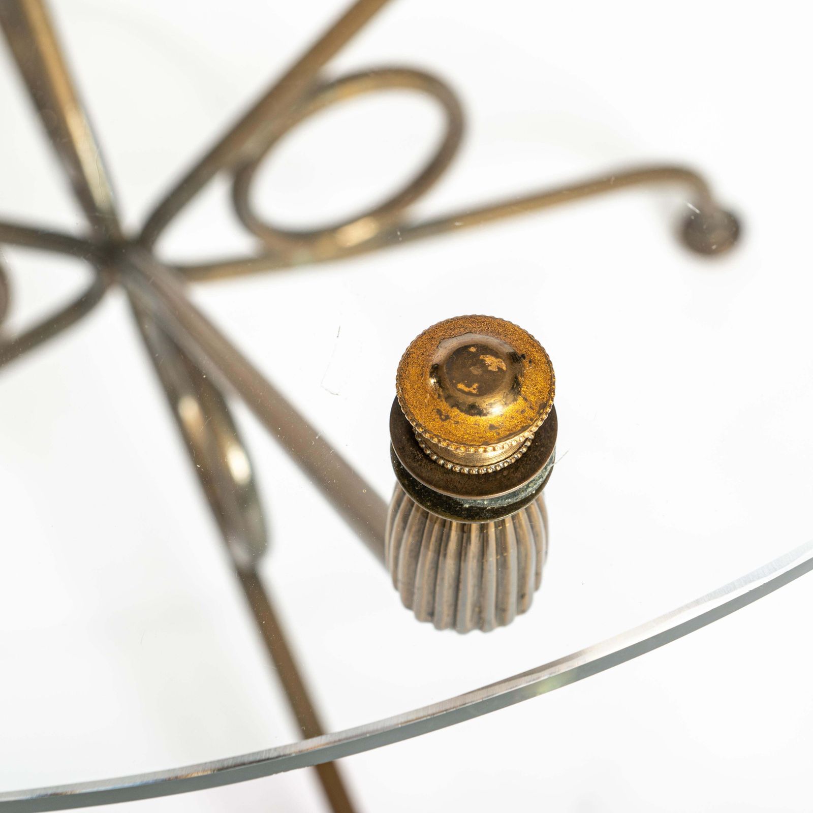 Italian Mid Century Coffeetable Brass Plated Iron Base And Glass Top, 1950s photo vintage