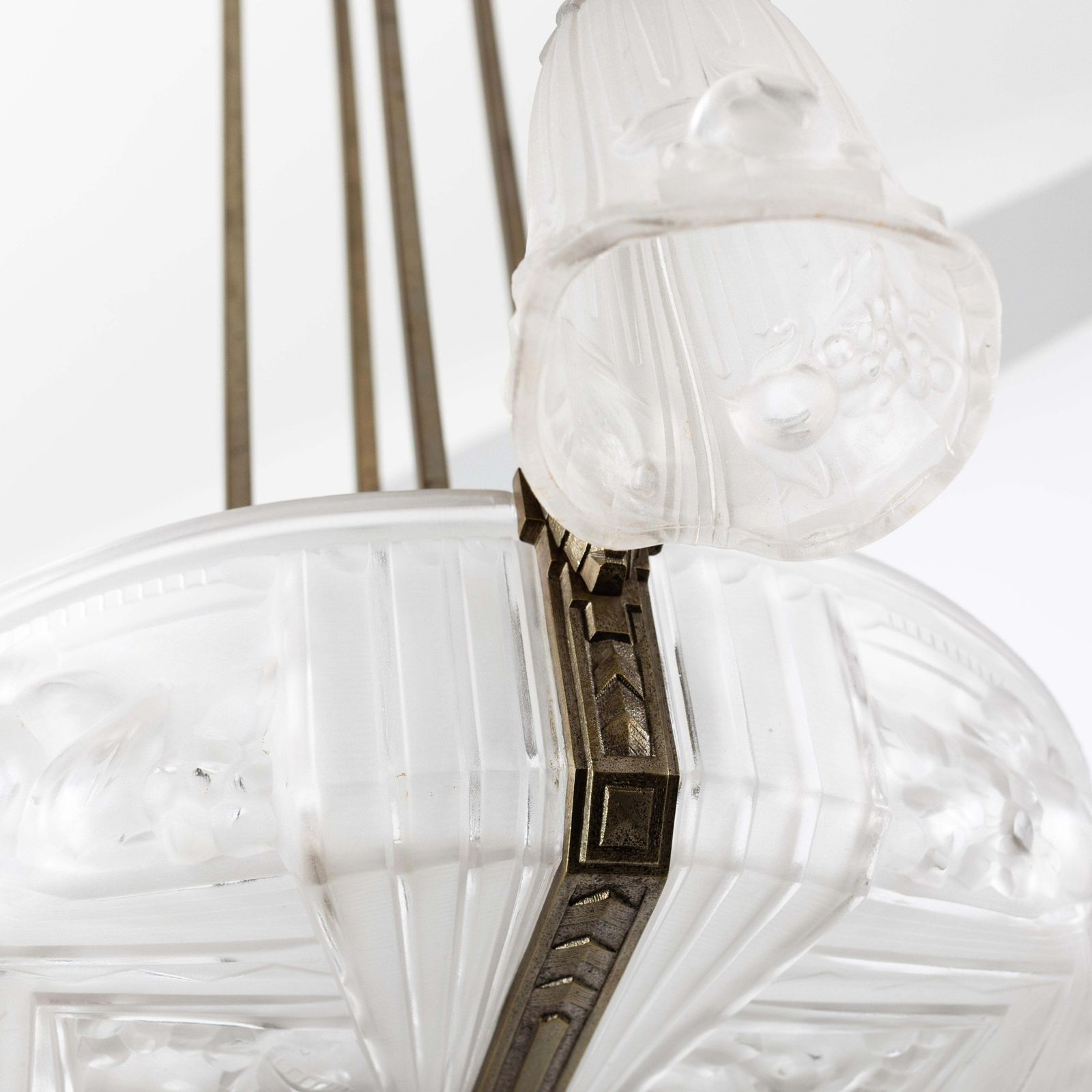 French Art Déco Chandelier Pressed Glass And Cast Iron By Pierre Gilles 1925 photo vinterior