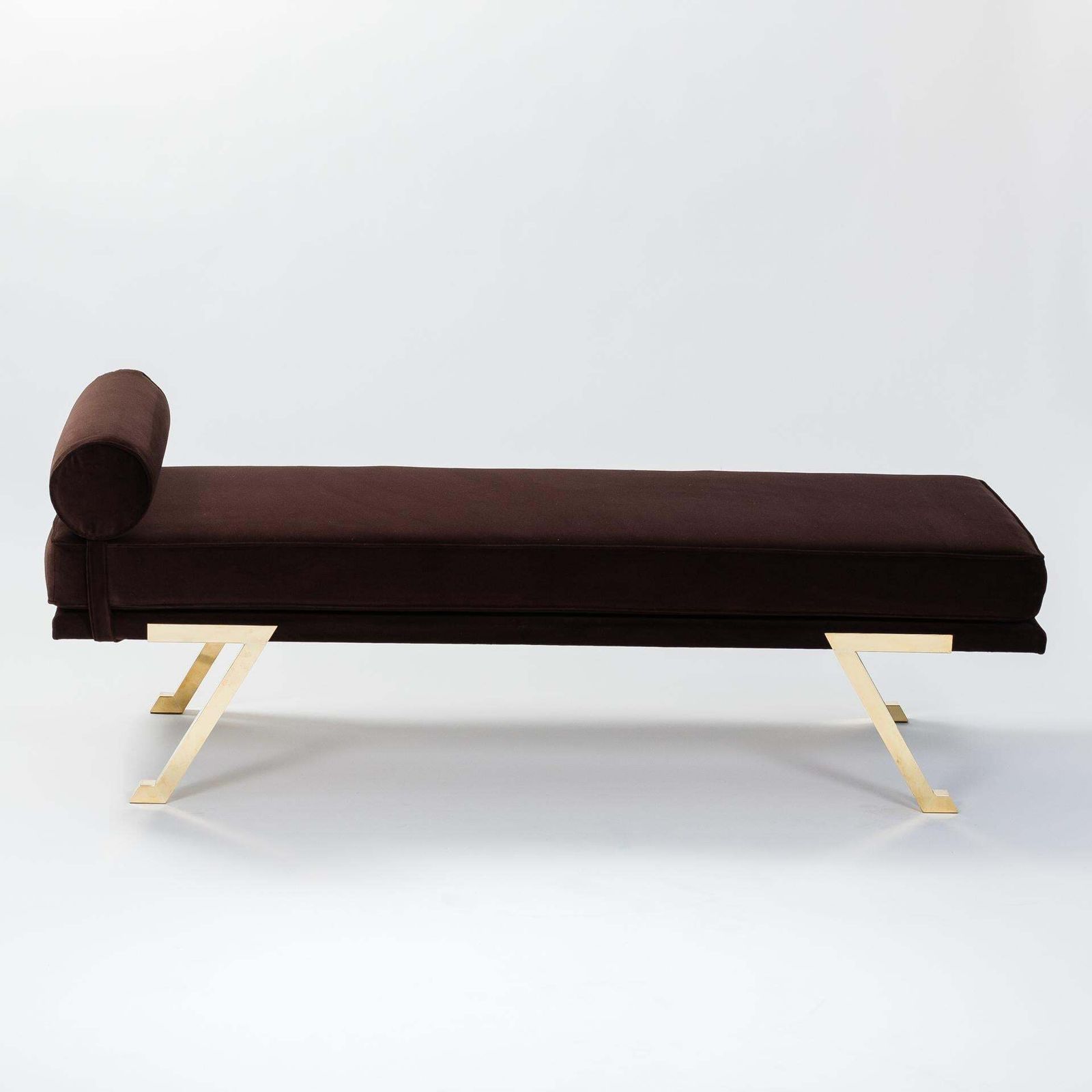 Italian Mid Century Daybed / Bench Brass Legs, Chocolate Brown Velvet 1970s photo for sale