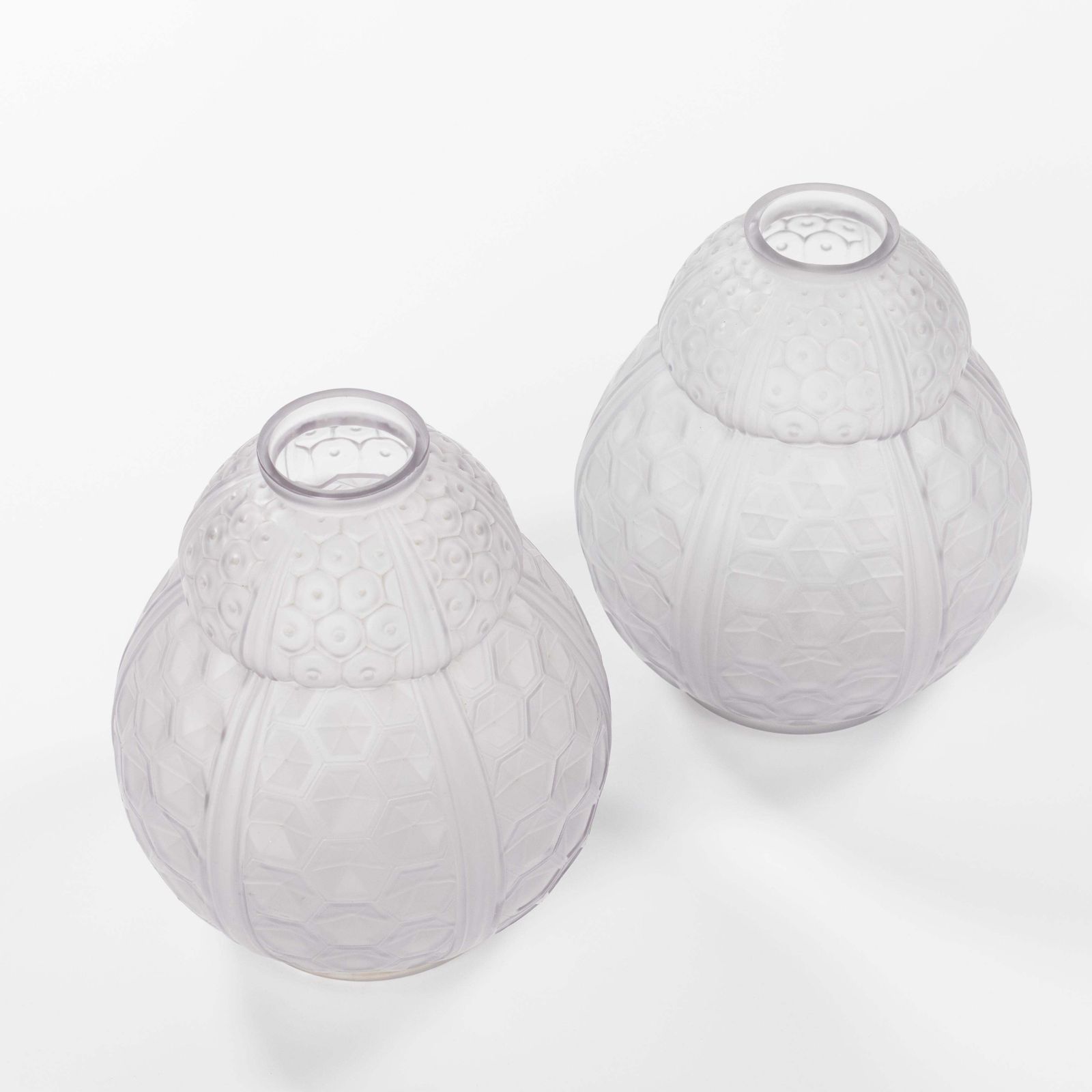 Pair Of French Art Déco Art Glass Vases In Geometric Design By Oreor, 1930s photo Home Decor