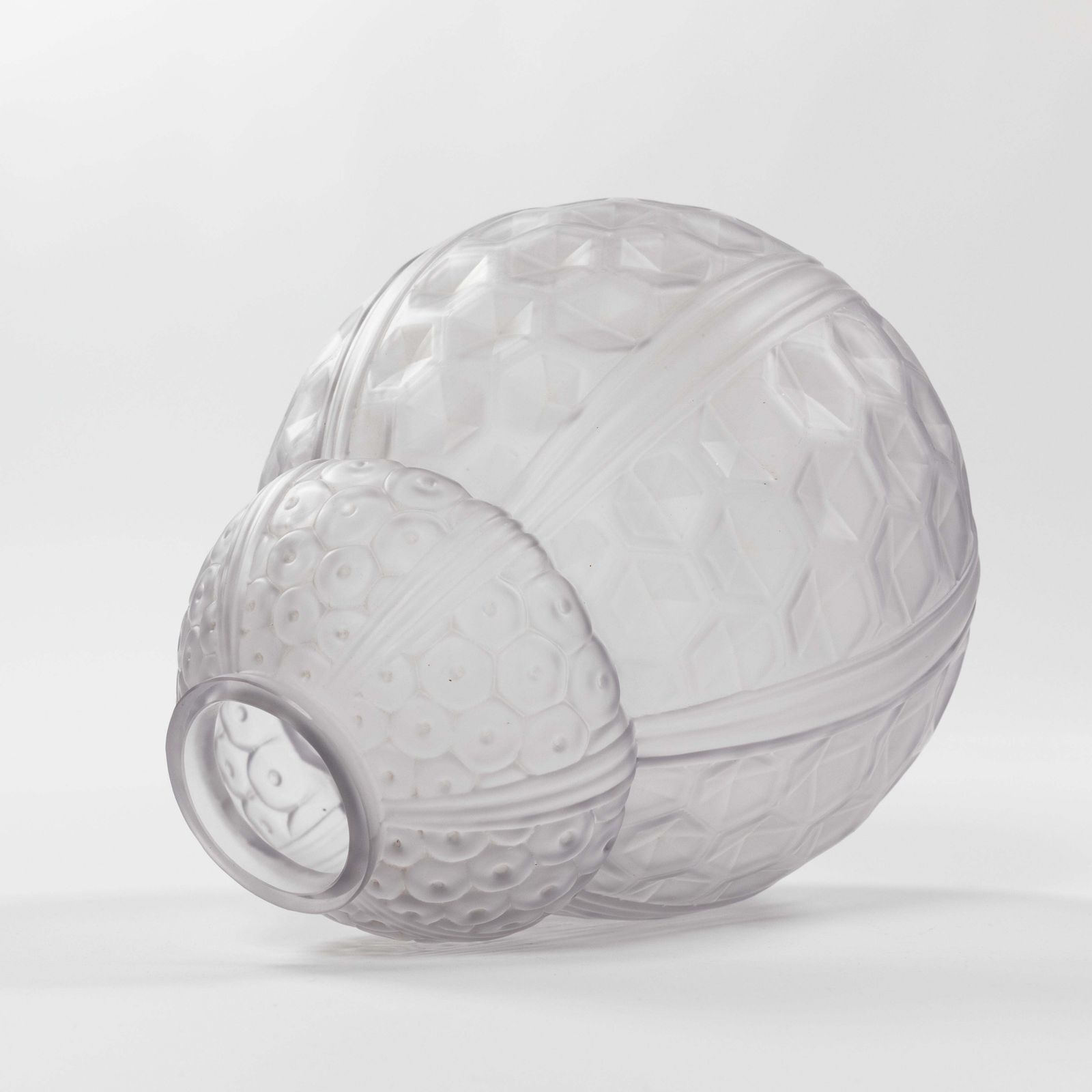 photo furniture Pair Of French Art Déco Art Glass Vases In Geometric Design By Oreor, 1930s