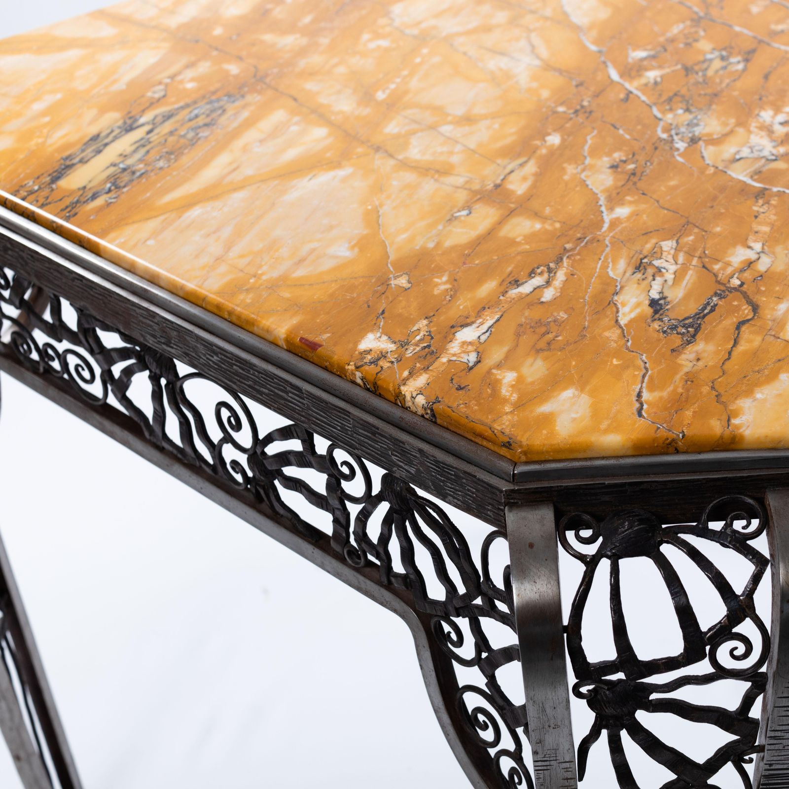 Furniture French Forged Iron Art Déco Center Table By Malatre Et Tonnelier, 1930s photo