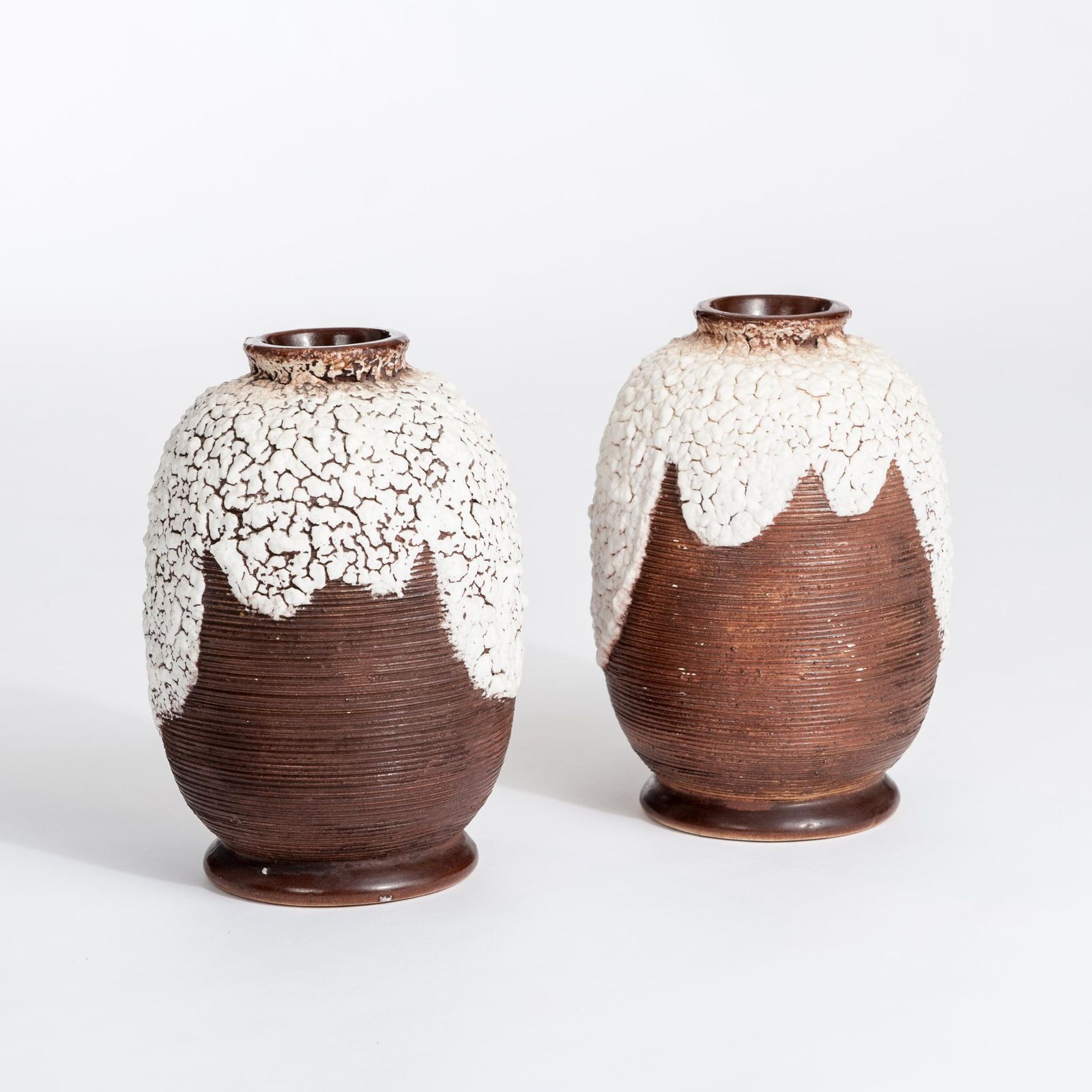 Pair Of French Art Deco Ceramic Vases Brown Offhwite By Louis Auguste Dage photo furniture
