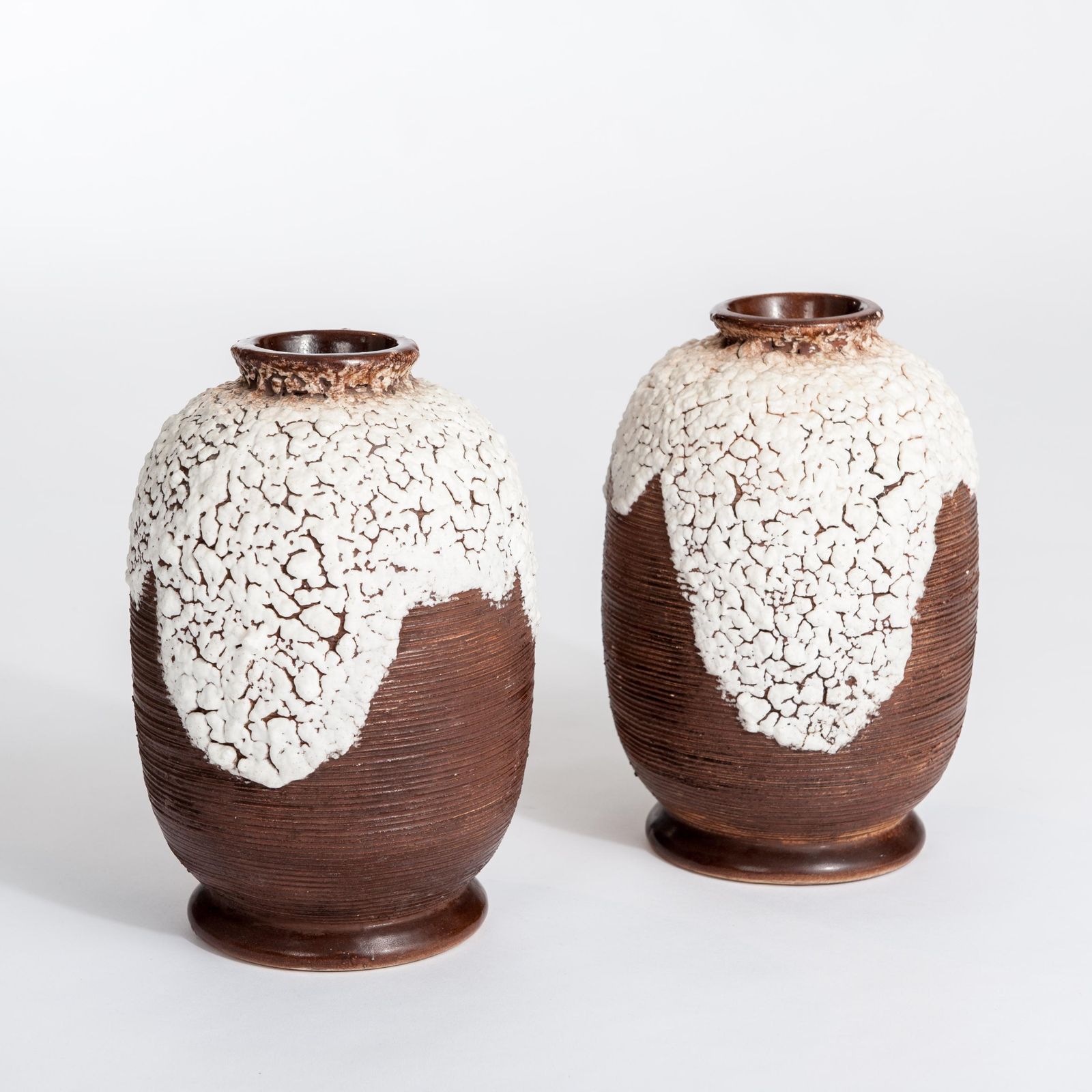 Pair Of French Art Deco Ceramic Vases Brown Offhwite By Louis Auguste Dage photo Home Decor