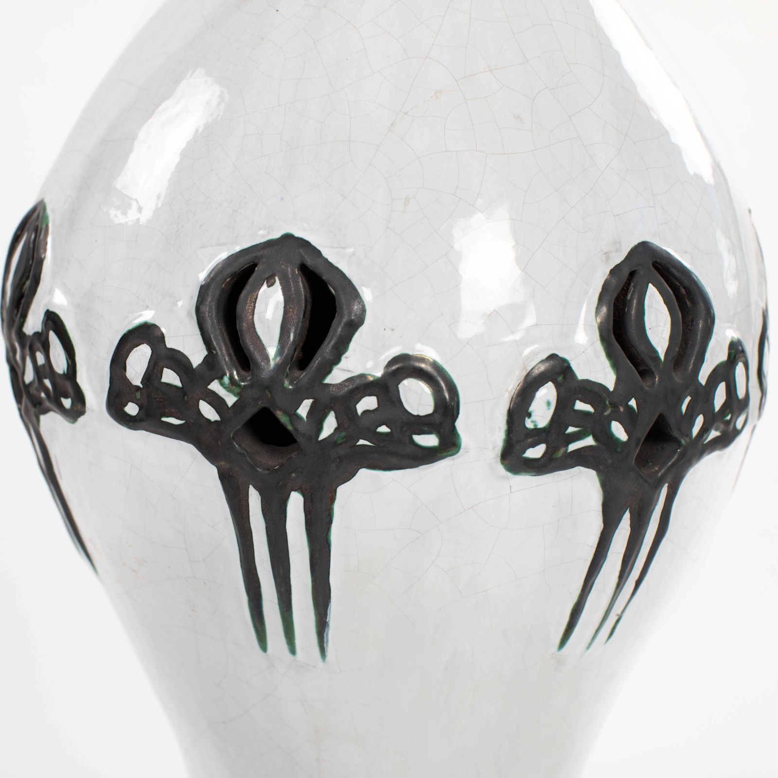 Italian Mid Century Black And White Vase In Raku Design, Signed Marioni 1970s photo 2751.0