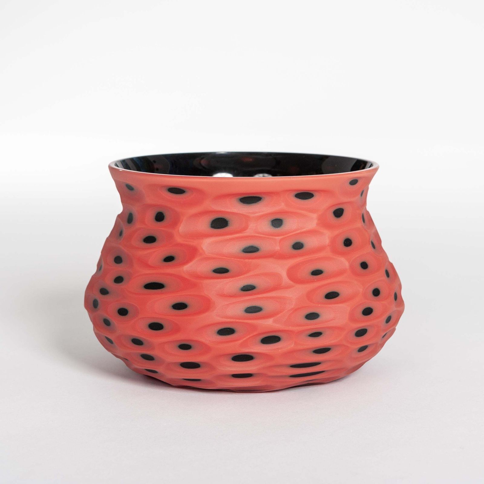Italian Modern Coral Black Murano Glass Bowls With Battuto Decor By Afro Celotto photo 3353.0