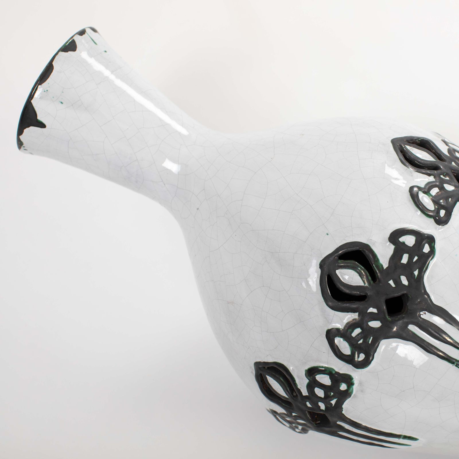 2751.0 Italian Mid Century Black And White Vase In Raku Design, Signed Marioni 1970s photo