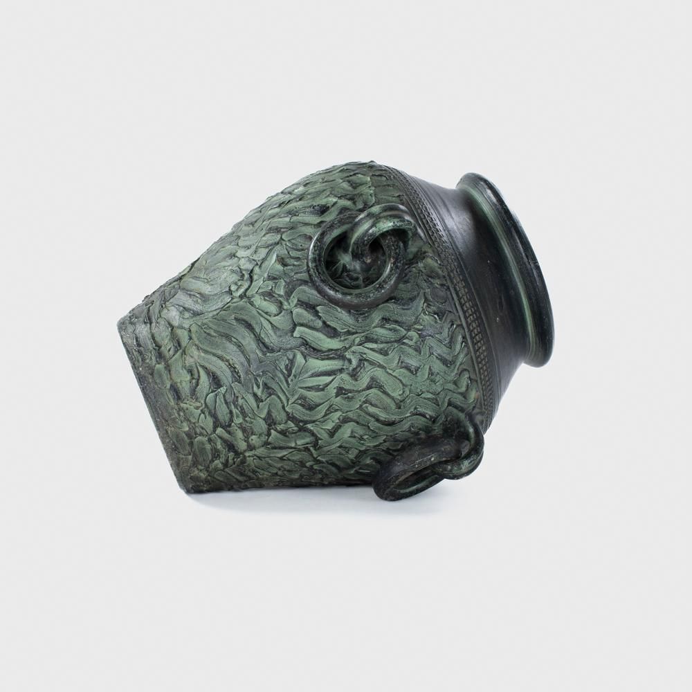 French Large Mid Century Vintage Ceramic Vase Object In Fir Green Signed 1950s photo vinterior