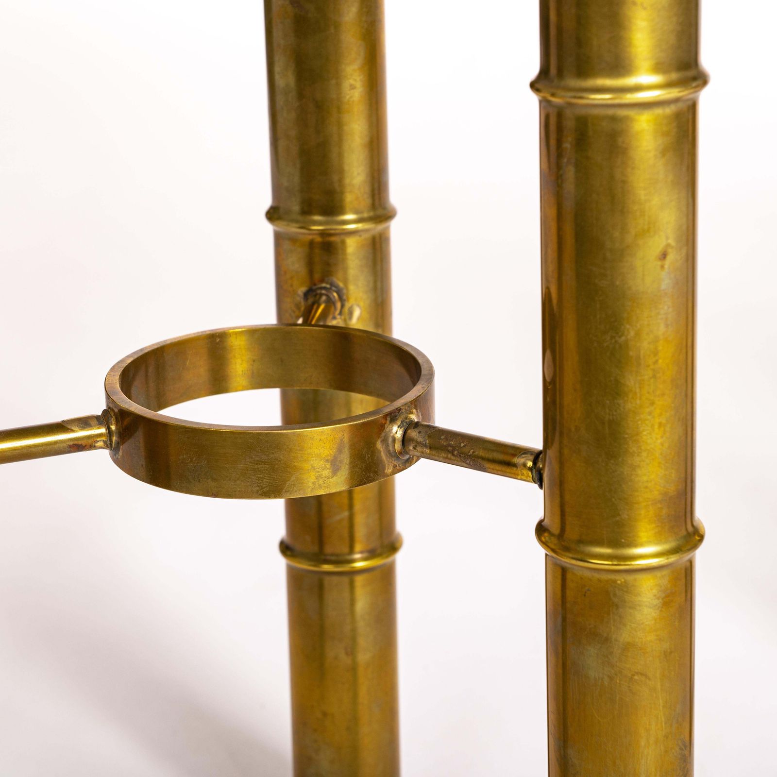Pair Of French Mid Century Side Tables Brass Bamboo Design White Marble Top 70s photo vinterior
