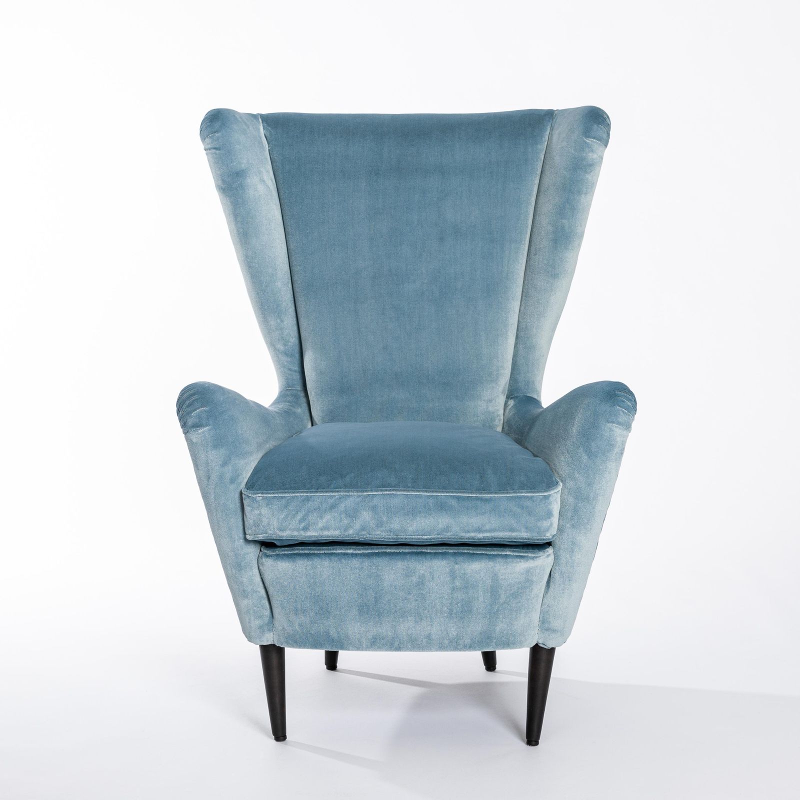 Pair Of Mid Century Italian Armchairs In Turquoise Acqua Velvet By Isa, Bergamo photo vintage