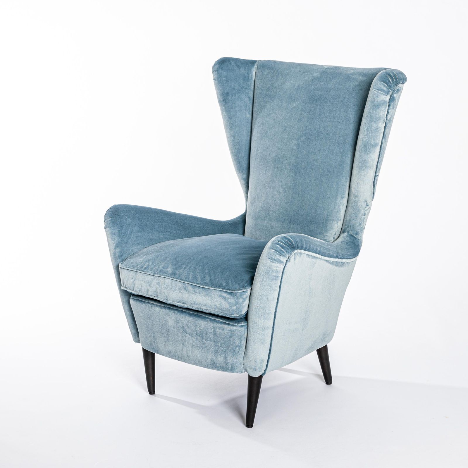 Furniture Pair Of Mid Century Italian Armchairs In Turquoise Acqua Velvet By Isa, Bergamo photo