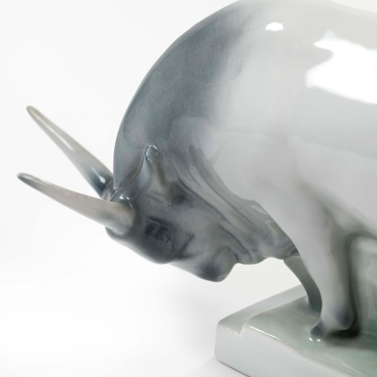 photo buy Hungary Mid Century Porcelain Bull In Soft Light Grey Green Colors By Zsolnay
