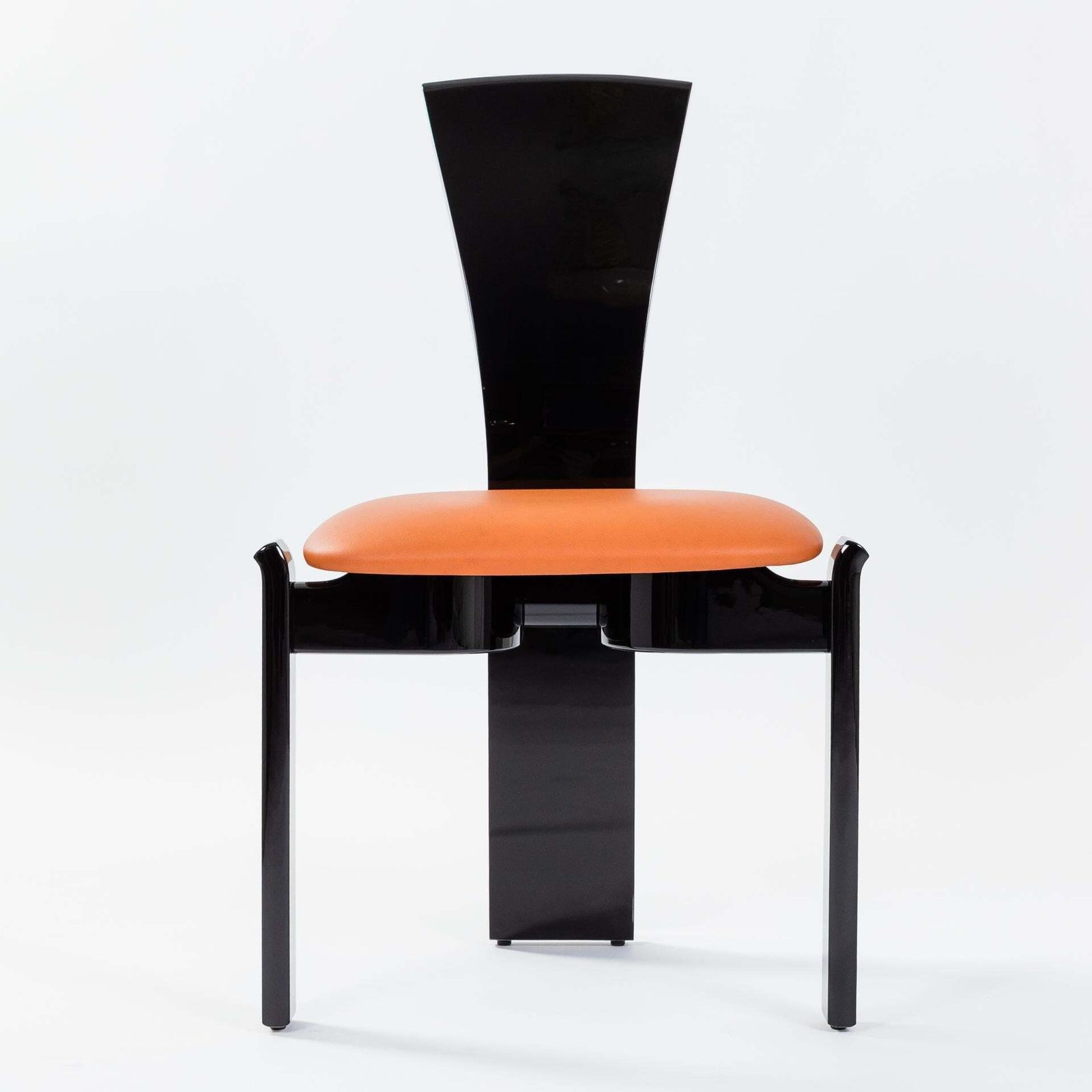 6 French Mid Century Dining Room Chairs Black Lacquer Hermès Colored Leather photo for sale