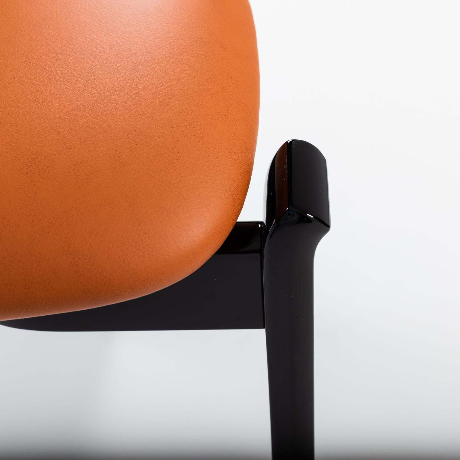 photo furniture 6 French Mid Century Dining Room Chairs Black Lacquer Hermès Colored Leather