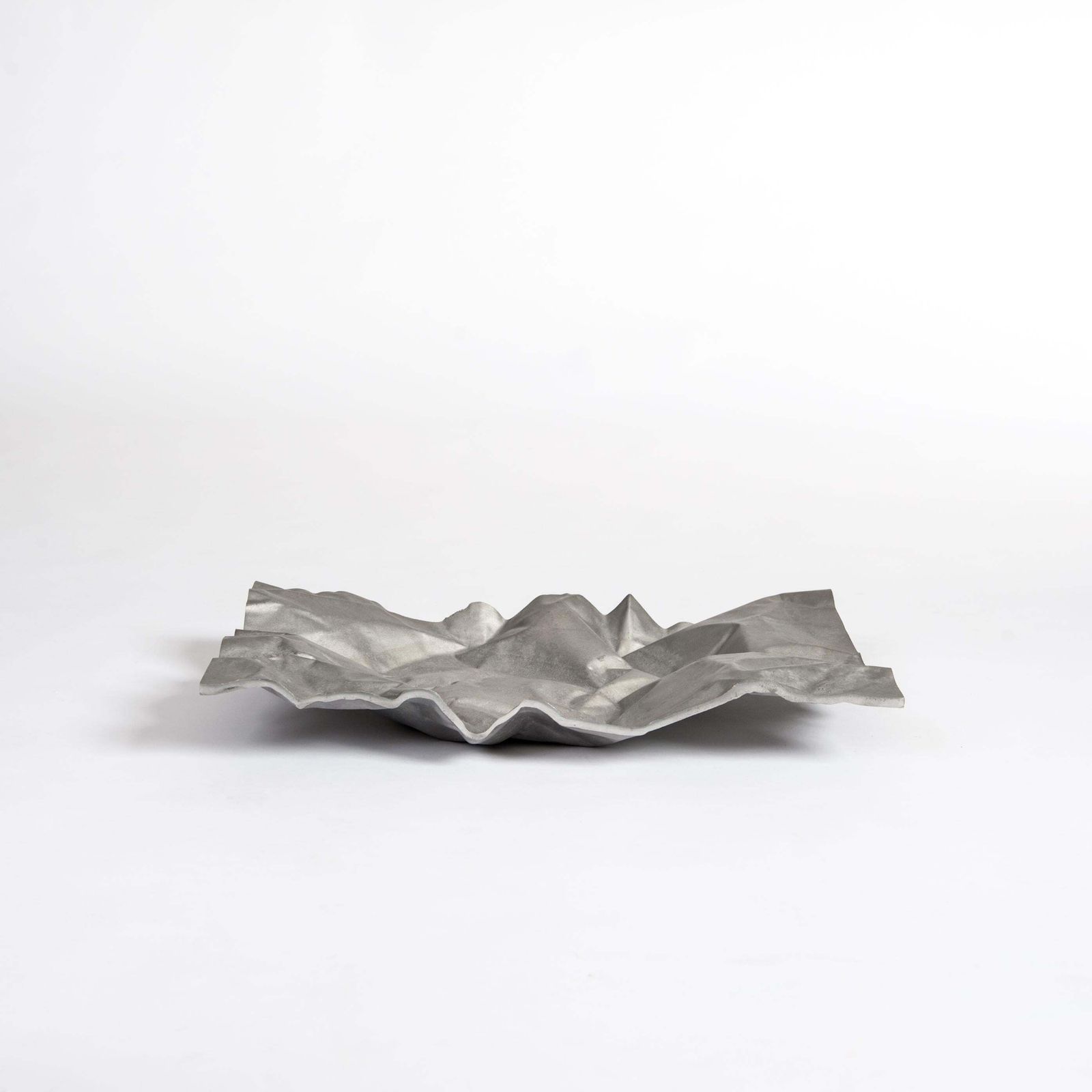Italian Midcentury Abstract Geometric Silvergrey Aluminum Centerpiece, Sign. Np2 photo for sale