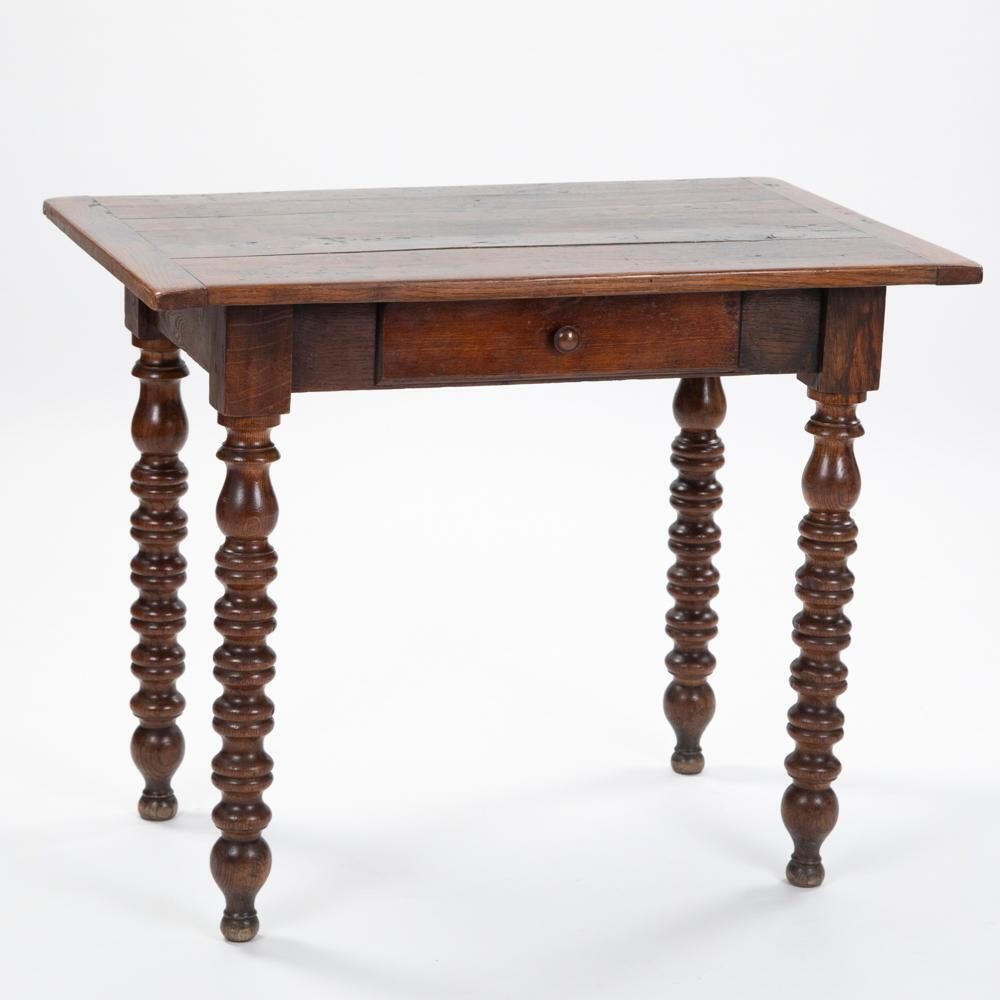 Decorative French Table, Desk Oak Wood With Turned Legs, French 19th Century photo furniture