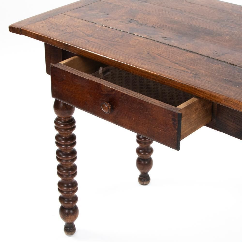 photo furniture Decorative French Table, Desk Oak Wood With Turned Legs, French 19th Century