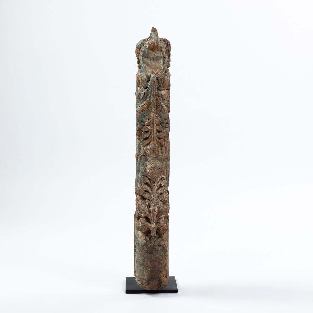 Architectural Wooden Sculpture Original Green Turquoise Paint India 18th Century photo vinterior