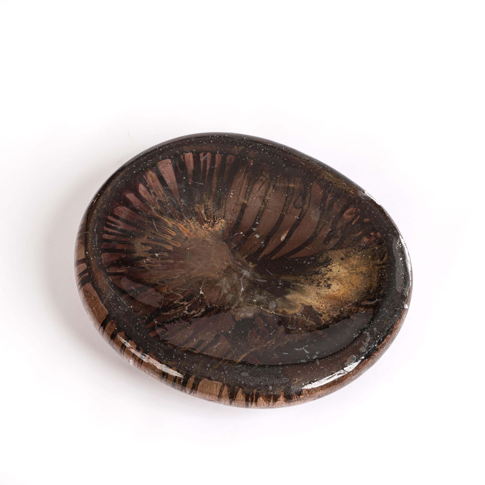 Italian Mid Century Resin Bowl In Brown Gold Tones Florenze 1980s photo for sale