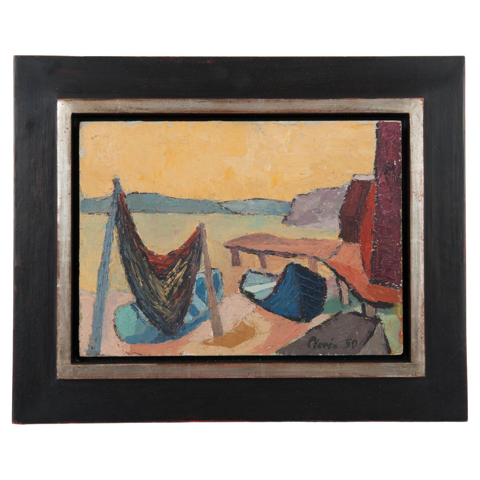 Scandinavian Maritime Painting Oil On Panel In Warm Colors By Noren Nils Martin