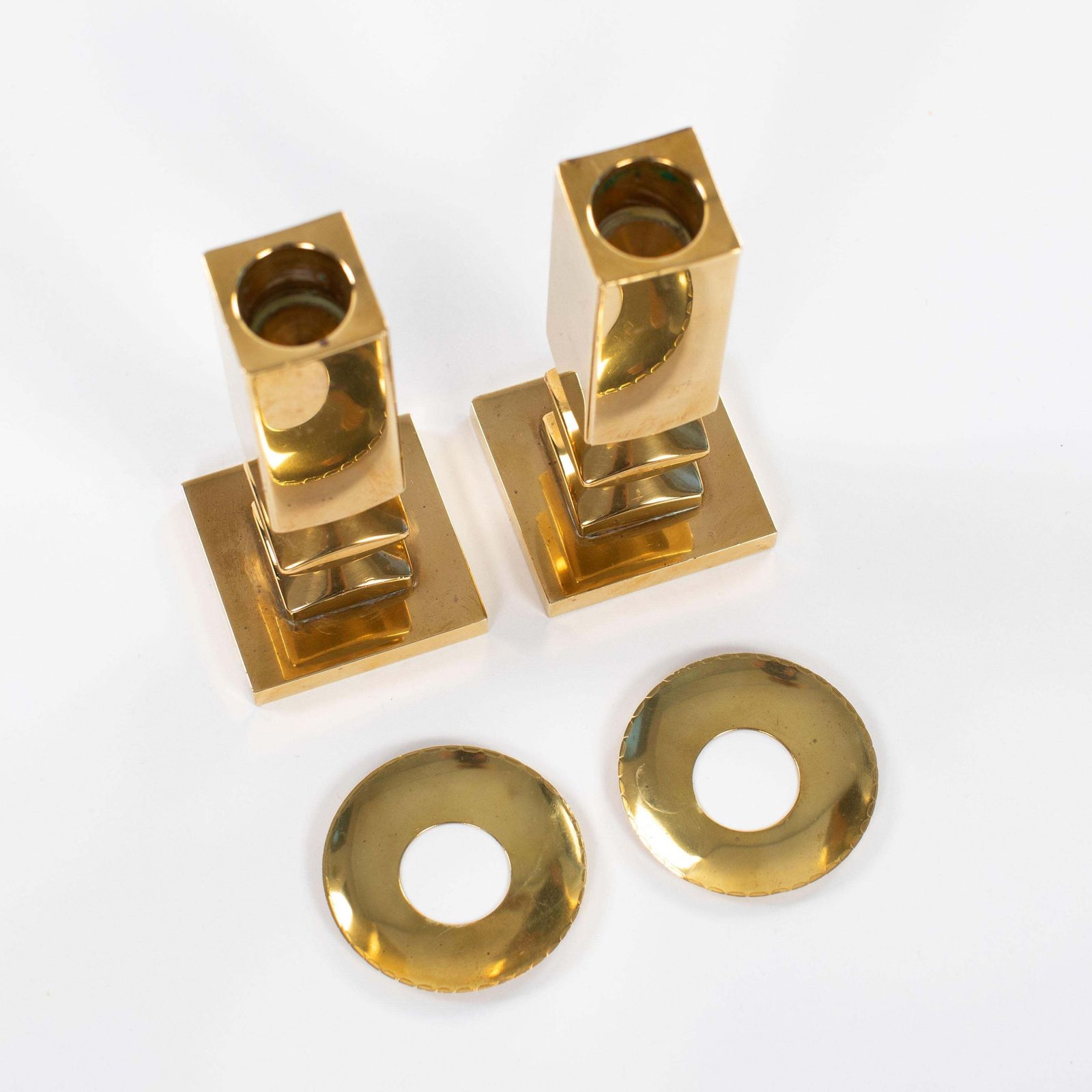 Pair Of Modern, Heavy Brass Candlesticks By Lars Bergsten For Gusum 1985, Signed photo vinterior