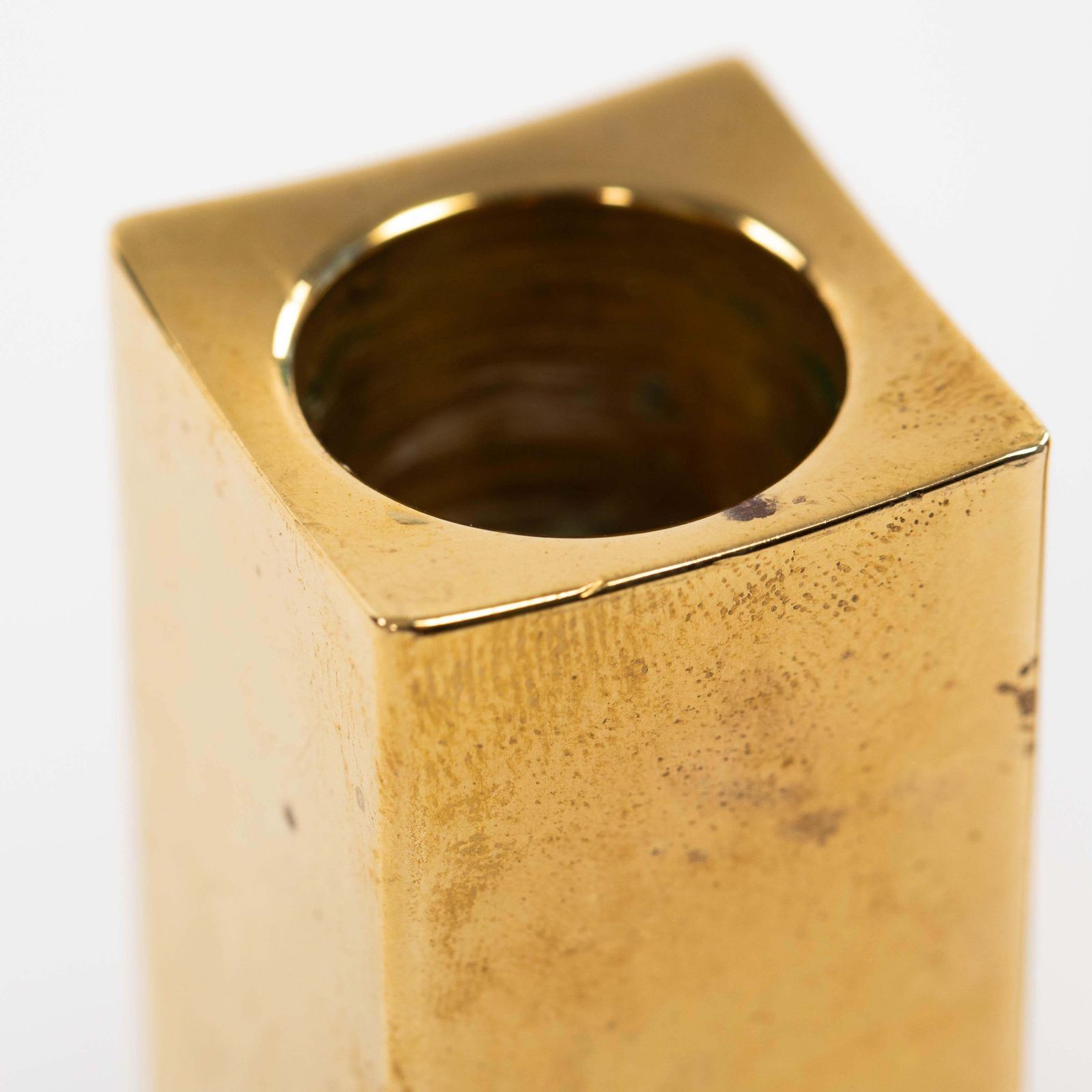 photo for sale Pair Of Modern, Heavy Brass Candlesticks By Lars Bergsten For Gusum 1985, Signed
